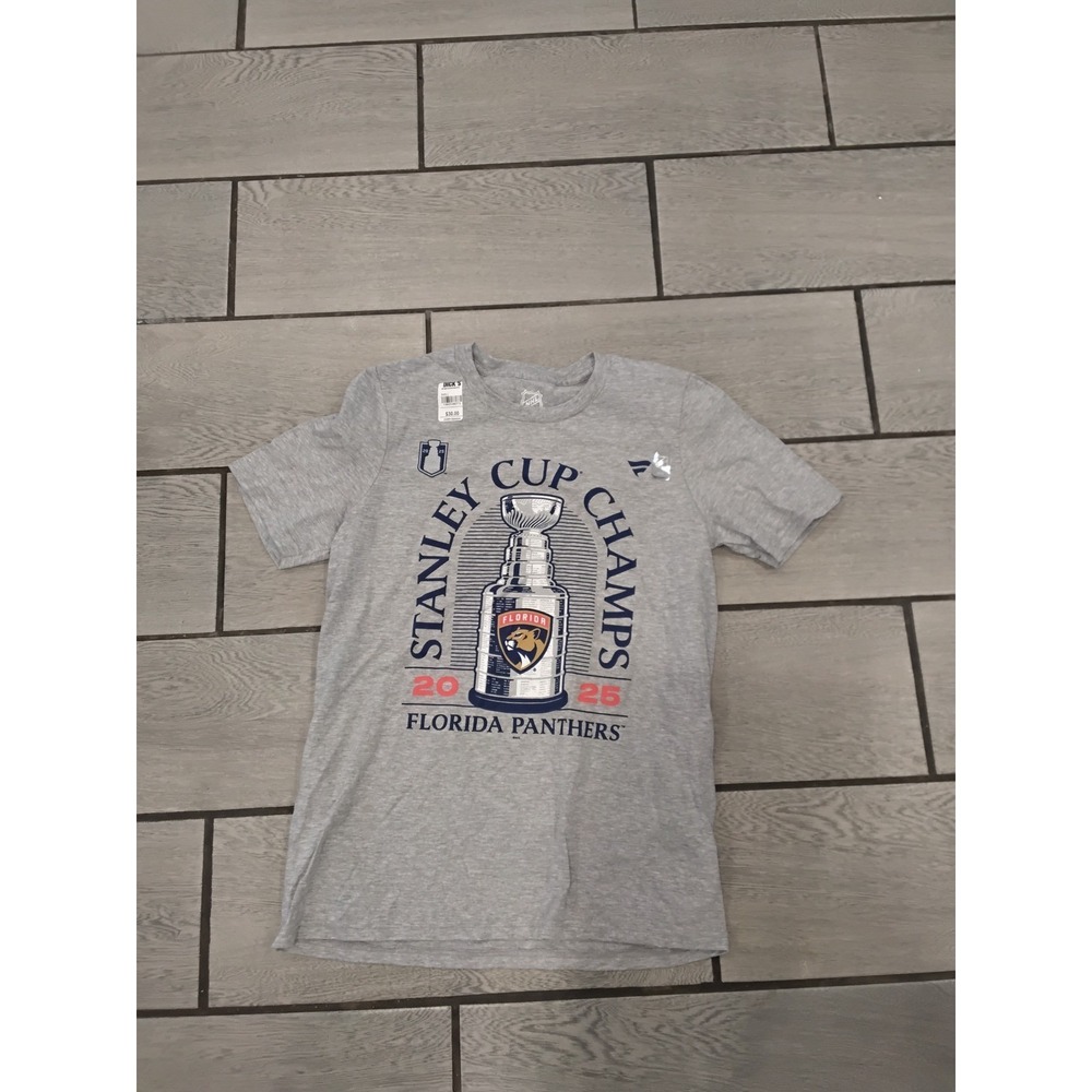 Florida Panthersโ Stanley Cup Champs Youth T Shirt Gray Size L G